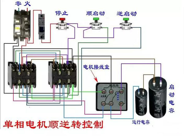 單相電機(jī)正反轉(zhuǎn)接線圖