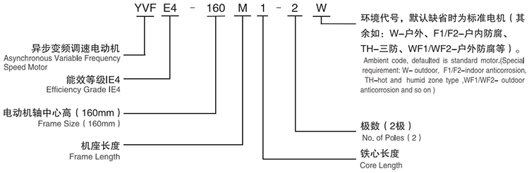 YVFE4系列高效變頻調(diào)速三相異步電動(dòng)機(jī)型號(hào)說(shuō)明